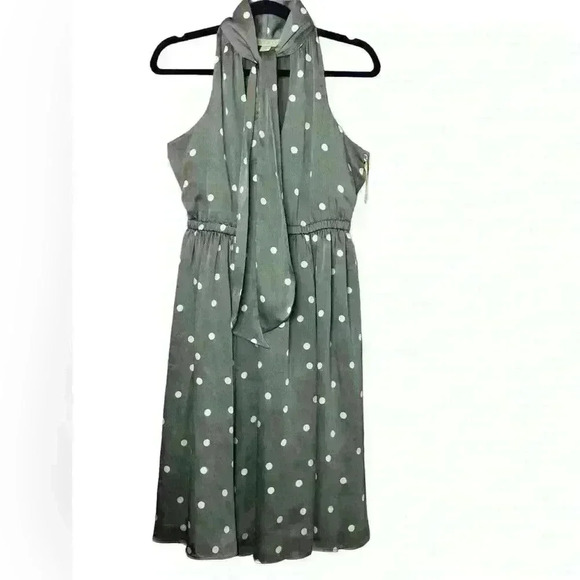 Ryegrass grey dot midi dress polka dot  stretch elastic waist sleeveless size Xs - Picture 2 of 10
